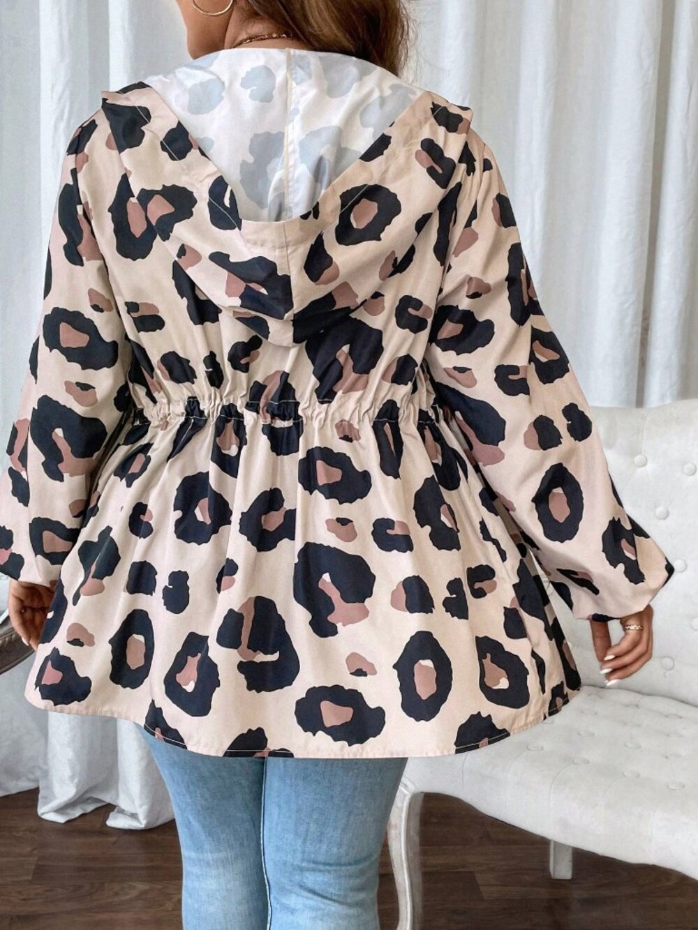 Multicolor Casual Women's Loose Fit Drawstring Pocket Zipper Hooded Jacket - Picture 2 of 7